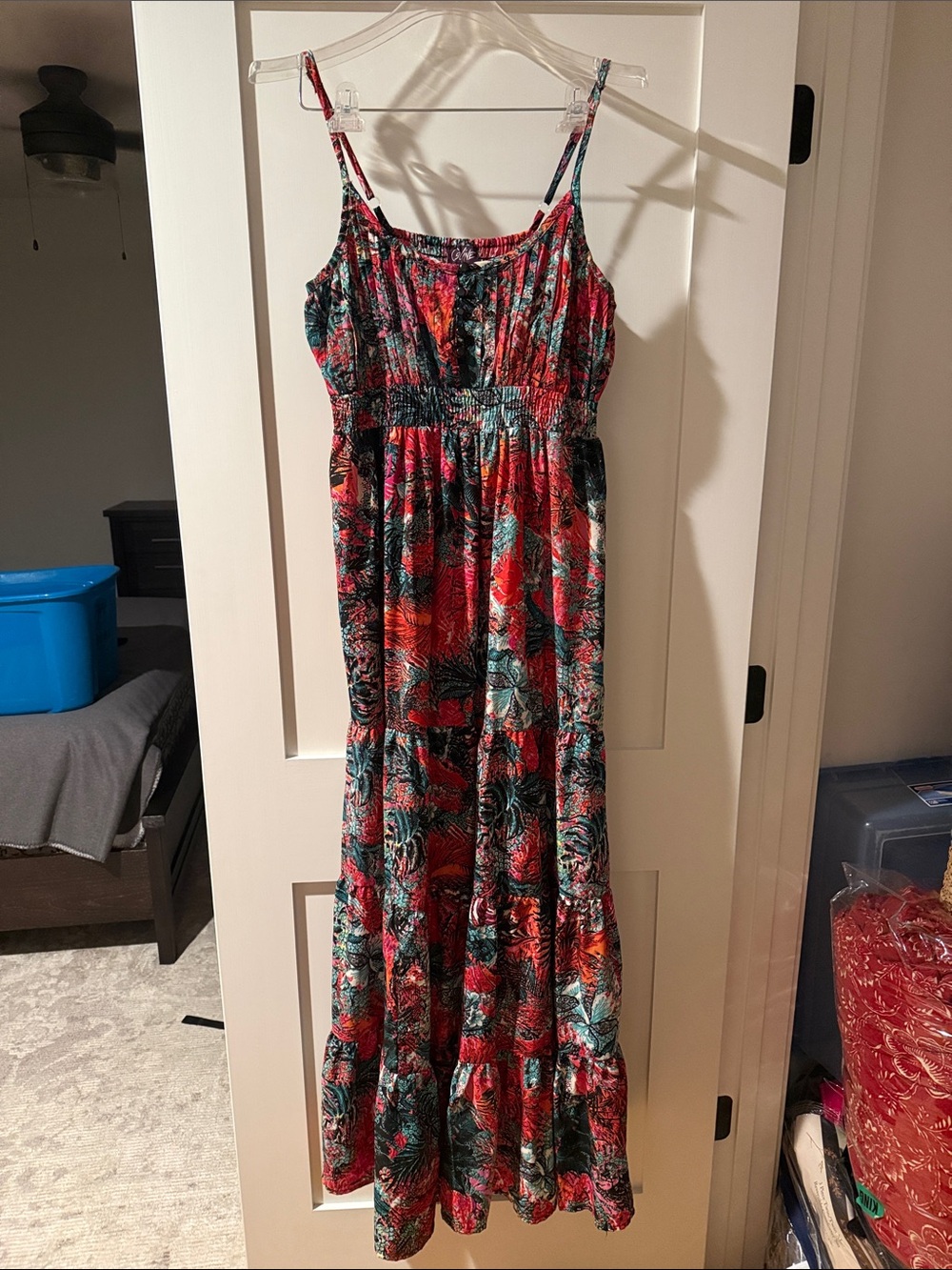 Tropical Red Floral Spaghetti-Strap Maxi Dress